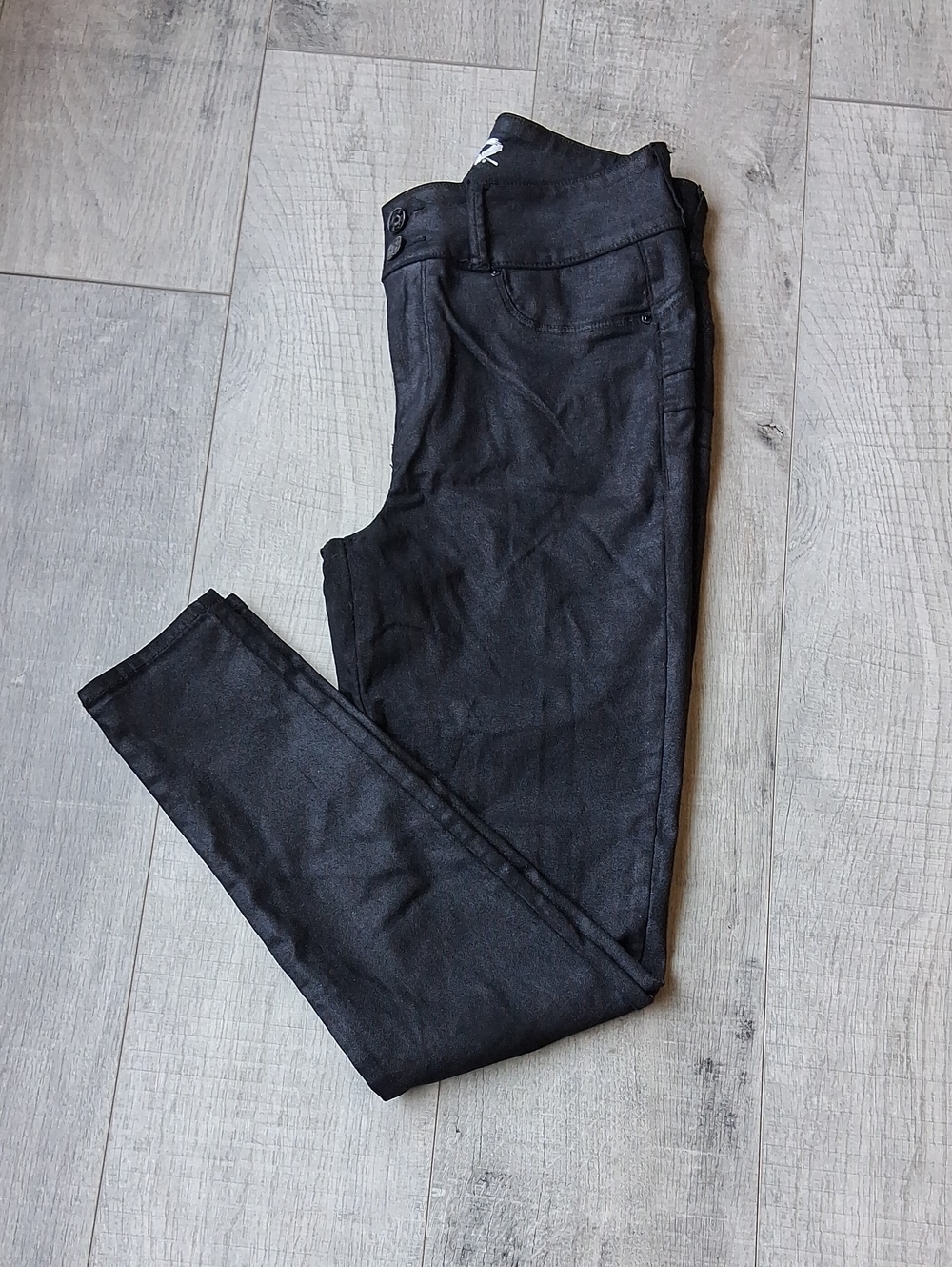 Seven7 Black Coated Skinny Jeans Faux Leather Look Size 10